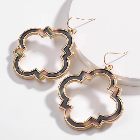 Jewelry - Natural Tortoise Shell Morocco Frame Dangle Earrings - Black Pink